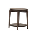 Espresso Stone Oval Chair Side Table, Wood Top, 1-Shelf