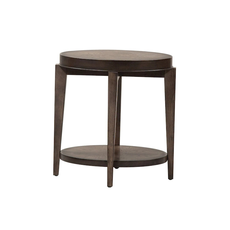 Espresso Stone Oval Chair Side Table, Wood Top, 1-Shelf
