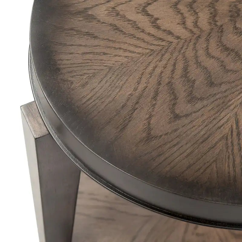 Espresso Stone Oval Chair Side Table, Wood Top, 1-Shelf