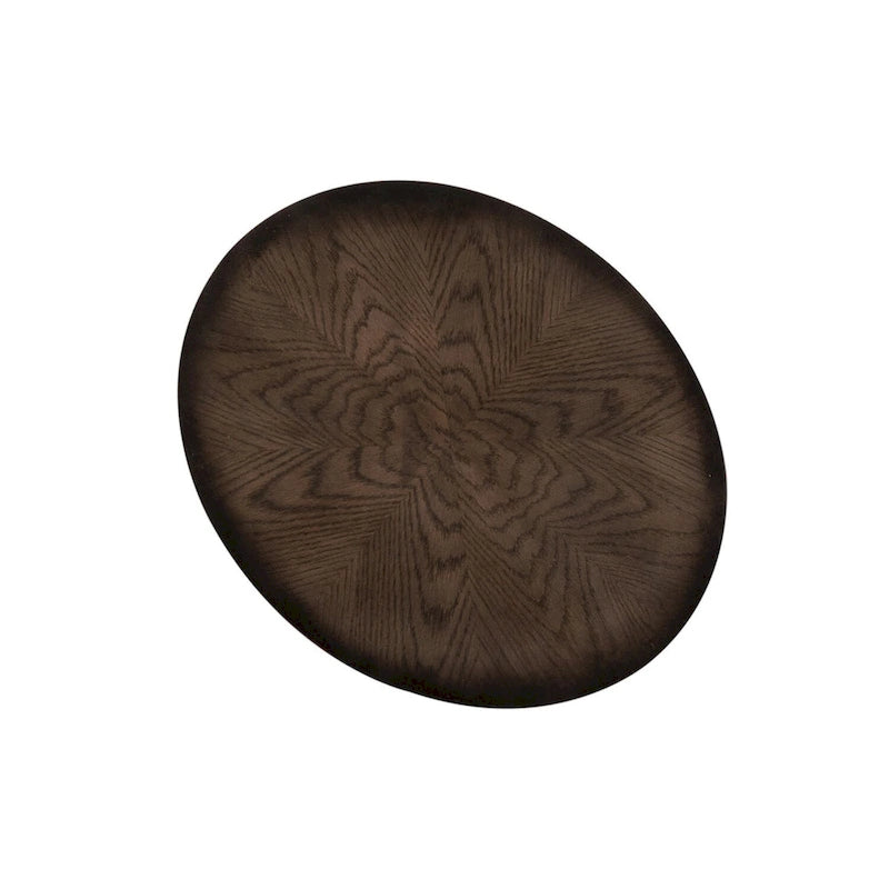 Espresso Stone Oval Chair Side Table, Wood Top, 1-Shelf