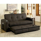Dark Brown Fabric Tufted Futon Sofa with Storage, Seats 3