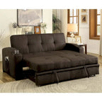 Dark Brown Fabric Tufted Futon Sofa with Storage, Seats 3