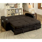 Dark Brown Fabric Tufted Futon Sofa with Storage, Seats 3