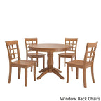 Oak Finish Round Pedestal Dining Table Set, 5-Piece, Seats 4 – Window / Slat / Mission / Ladder Back