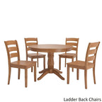 Oak Finish Round Pedestal Dining Table Set, 5-Piece, Seats 4 – Window / Slat / Mission / Ladder Back