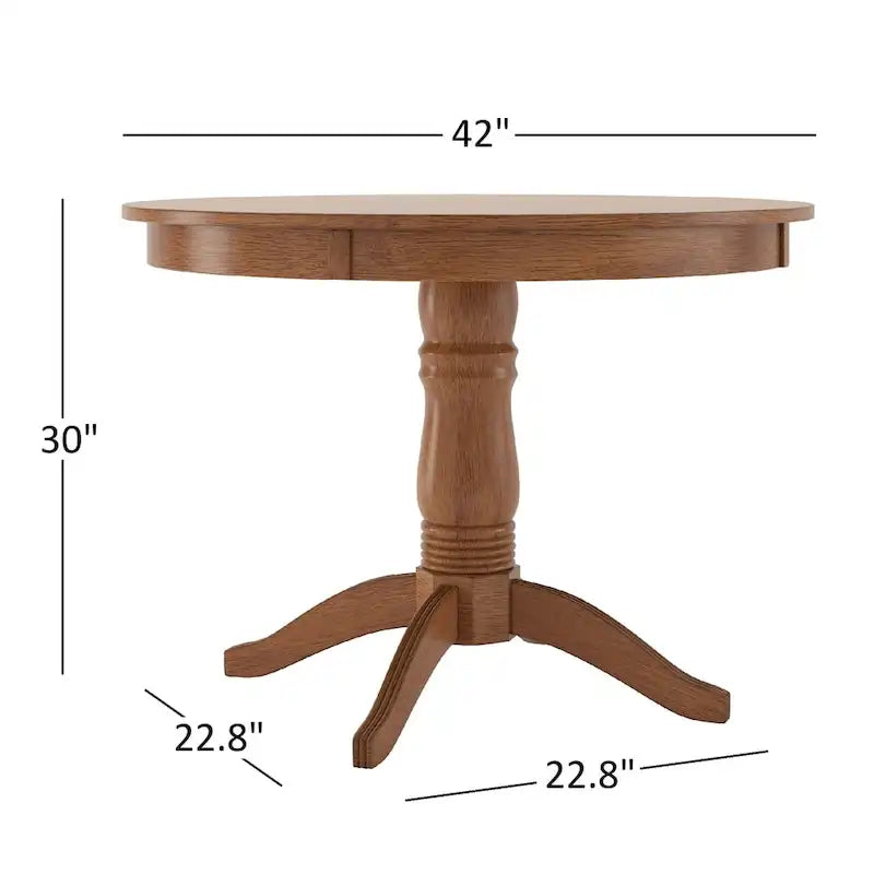 Oak Finish Round Pedestal Dining Table Set, 5-Piece, Seats 4 – Window / Slat / Mission / Ladder Back