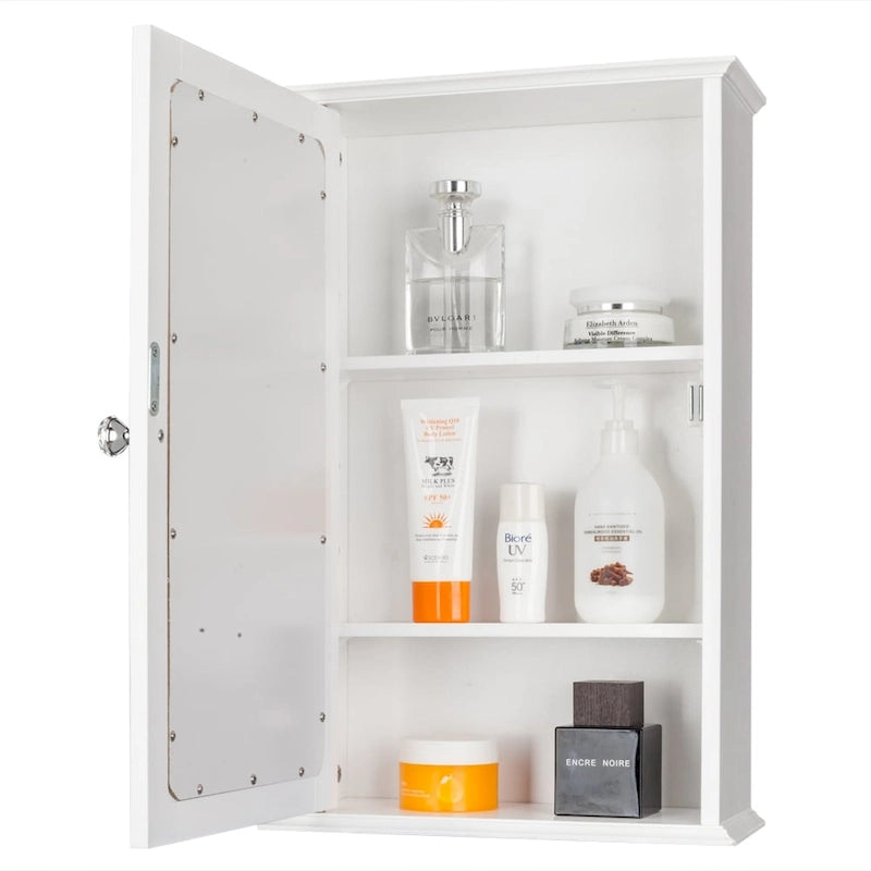 White Single-Door Wall-Mounted Mirror Cabinet, 1-Person