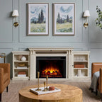 Tracey 84 TV Stand Electric Fireplace in Distressed White by Real Flame