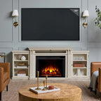 Off White Electric Fireplace TV Stand, Single-Zone, Fits up to 80" TV