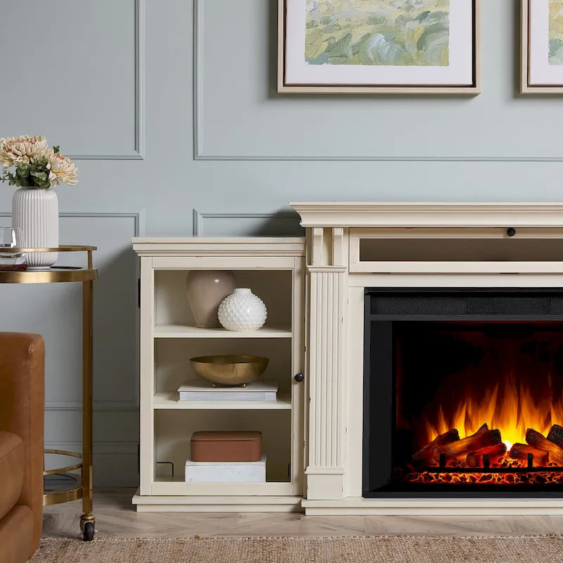 Off White Electric Fireplace TV Stand, Single-Zone, Fits up to 80" TV
