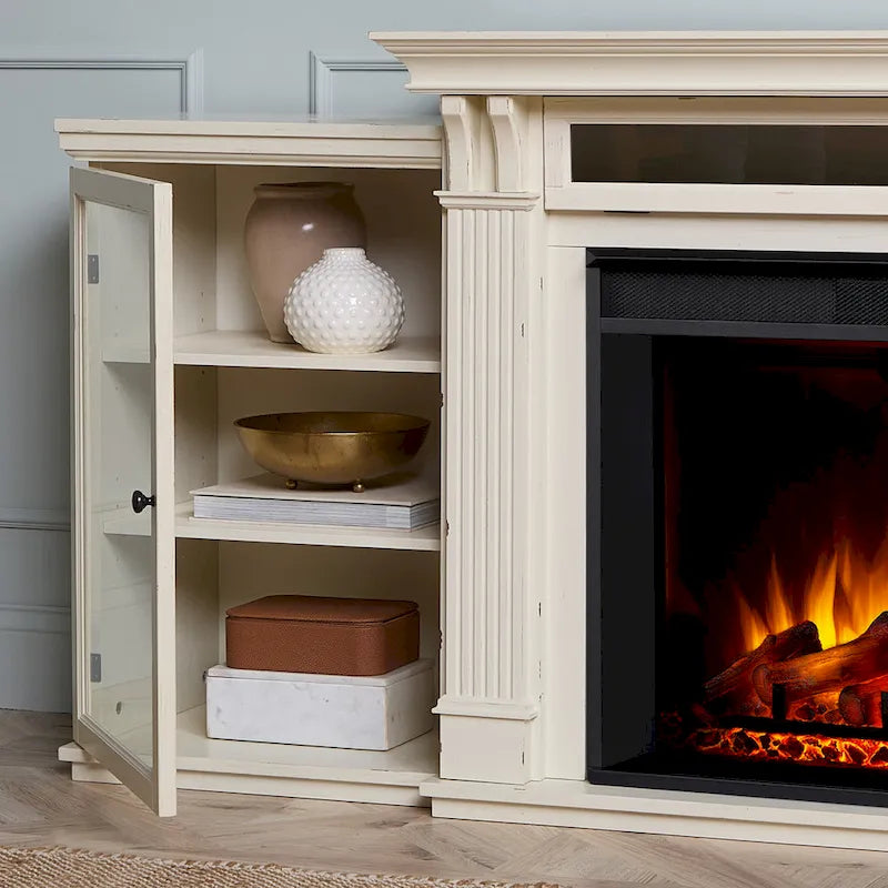 Off White Electric Fireplace TV Stand, Single-Zone, Fits up to 80" TV