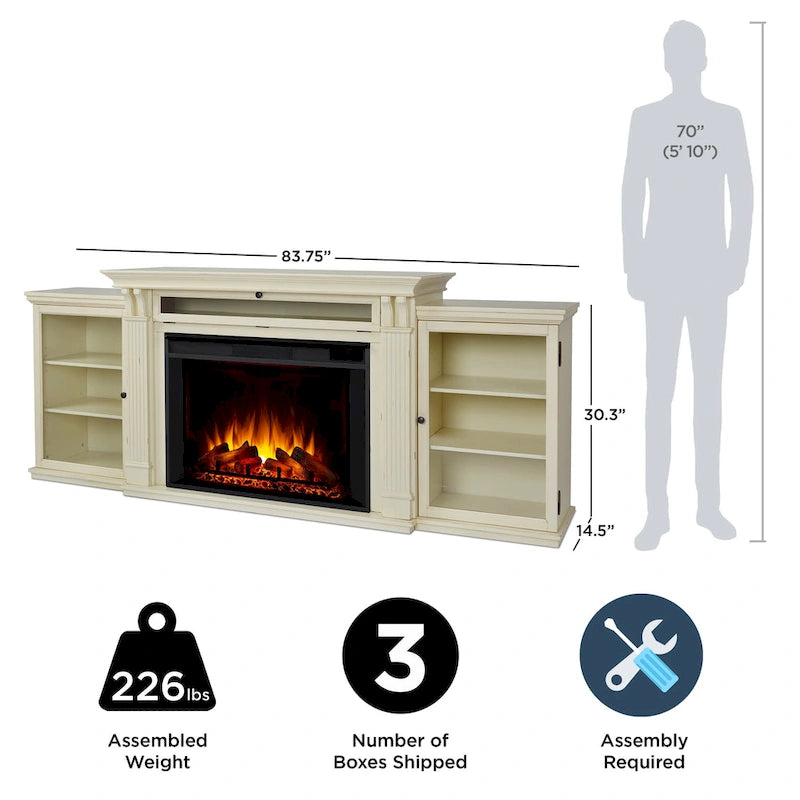 Off White Electric Fireplace TV Stand, Single-Zone, Fits up to 80" TV