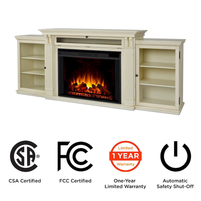 Off White Electric Fireplace TV Stand, Single-Zone, Fits up to 80" TV