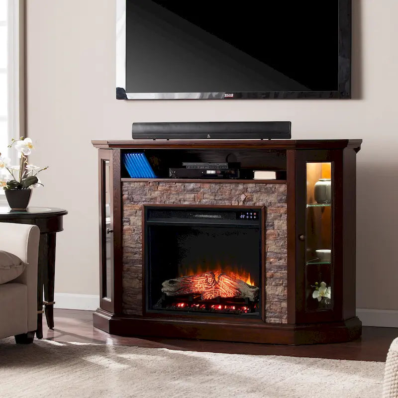 Faux Stone Electric Fireplace TV Stand, Corner/Mantel Style, Fits TVs up to 50"