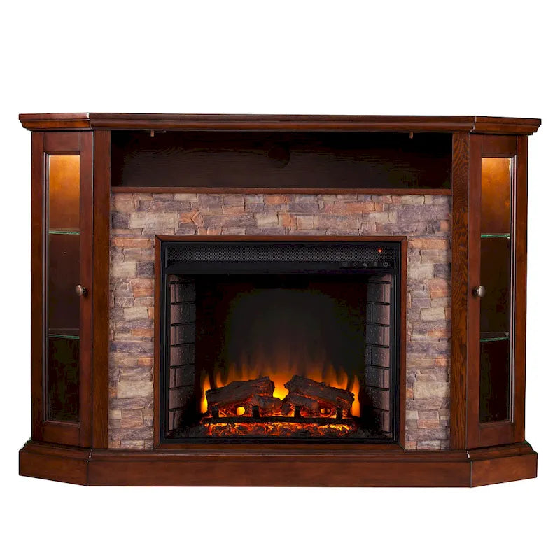 Faux Stone Electric Fireplace TV Stand, Corner/Mantel Style, Fits TVs up to 50"