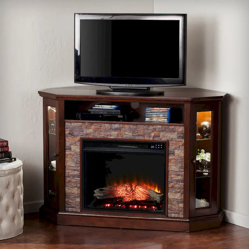 Faux Stone Electric Fireplace TV Stand, Corner/Mantel Style, Fits TVs up to 50"