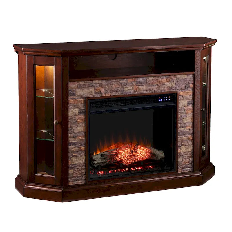 Faux Stone Electric Fireplace TV Stand, Corner/Mantel Style, Fits TVs up to 50"