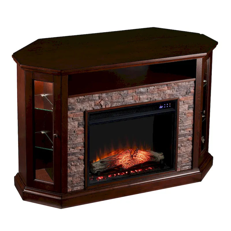 Faux Stone Electric Fireplace TV Stand, Corner/Mantel Style, Fits TVs up to 50"