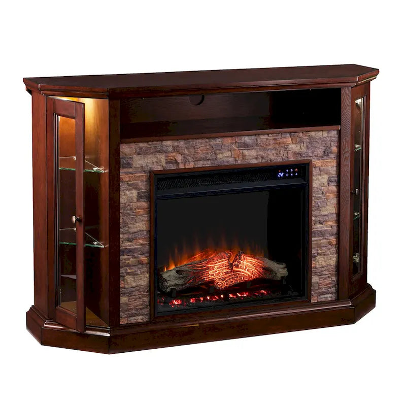 Faux Stone Electric Fireplace TV Stand, Corner/Mantel Style, Fits TVs up to 50"