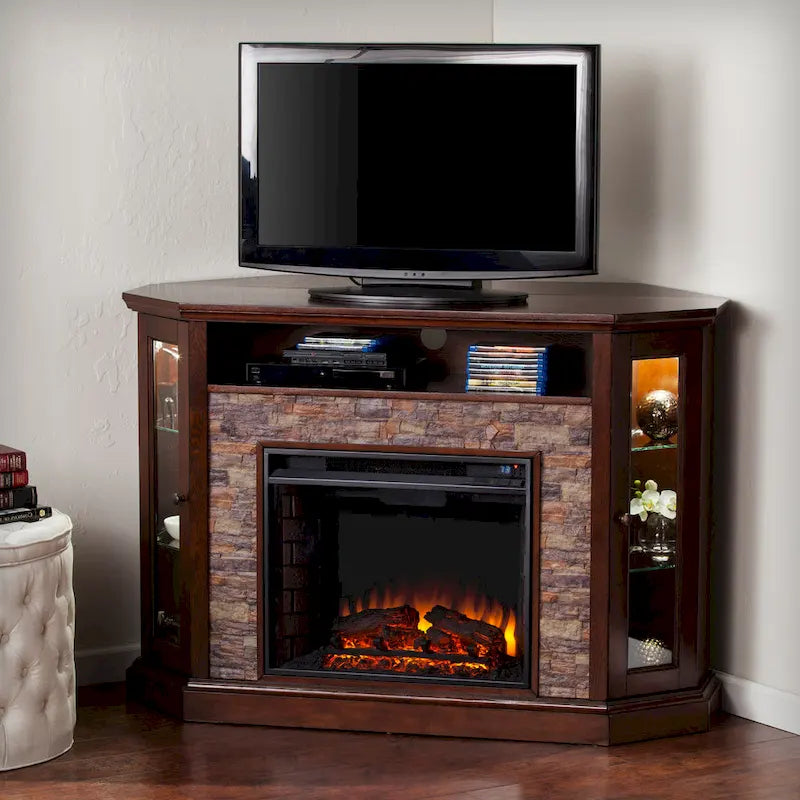 Faux Stone Electric Fireplace TV Stand, Corner/Mantel Style, Fits TVs up to 50"