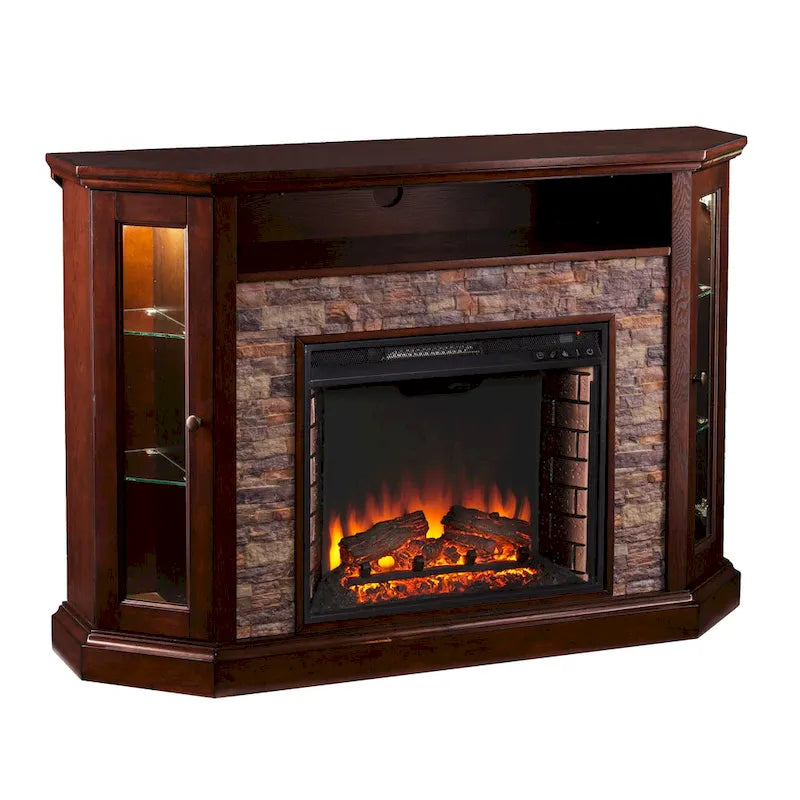 Faux Stone Electric Fireplace TV Stand, Corner/Mantel Style, Fits TVs up to 50"