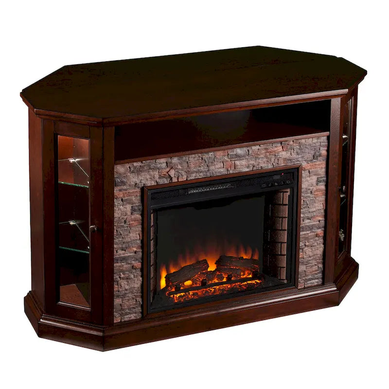 Faux Stone Electric Fireplace TV Stand, Corner/Mantel Style, Fits TVs up to 50"