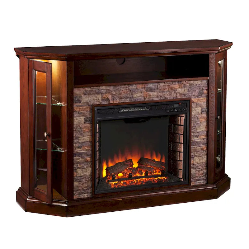 Faux Stone Electric Fireplace TV Stand, Corner/Mantel Style, Fits TVs up to 50"