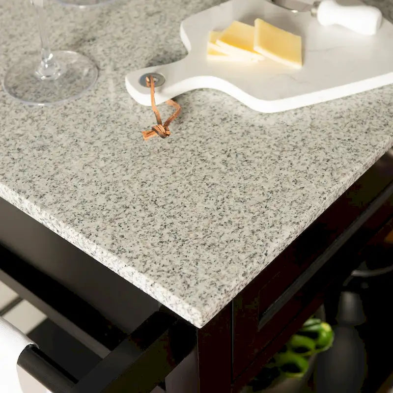 Black Mobile Kitchen Cart with Granite Top, Single-User