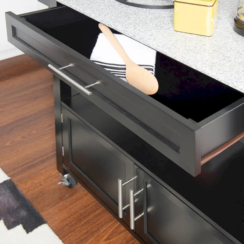 Black Mobile Kitchen Cart with Granite Top, Single-User