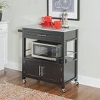 Black Mobile Kitchen Cart with Granite Top, Single-User