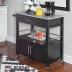 Black Mobile Kitchen Cart with Granite Top, Single-User