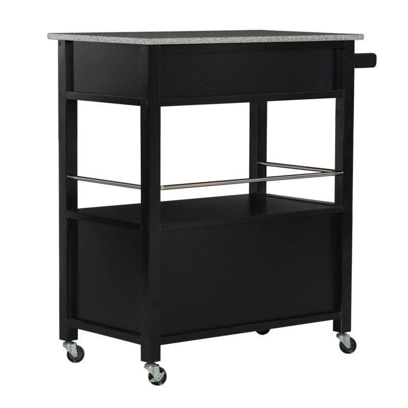 Black Mobile Kitchen Cart with Granite Top, Single-User