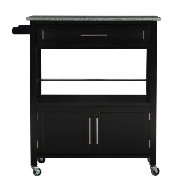 Black Mobile Kitchen Cart with Granite Top, Single-User