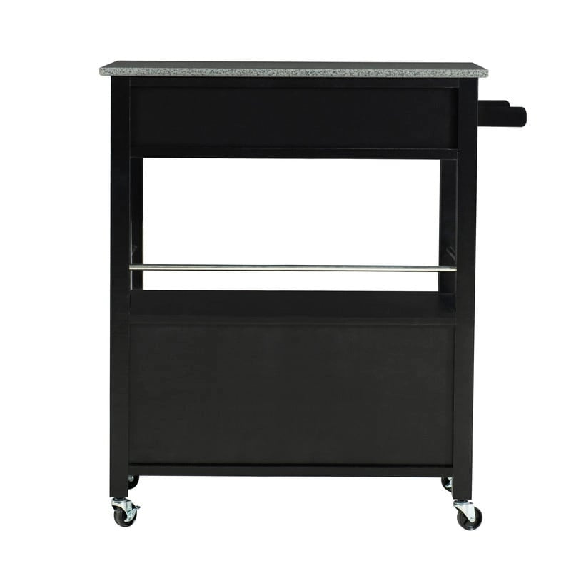 Black Mobile Kitchen Cart with Granite Top, Single-User