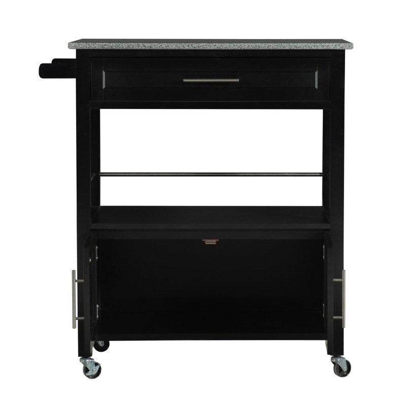 Black Mobile Kitchen Cart with Granite Top, Single-User