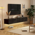 White / Black Wall-Mounted Floating TV Stand with LED Lights – 1-Person Install, Fits up to 75"