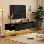 White / Black Wall-Mounted Floating TV Stand with LED Lights – 1-Person Install, Fits up to 75"