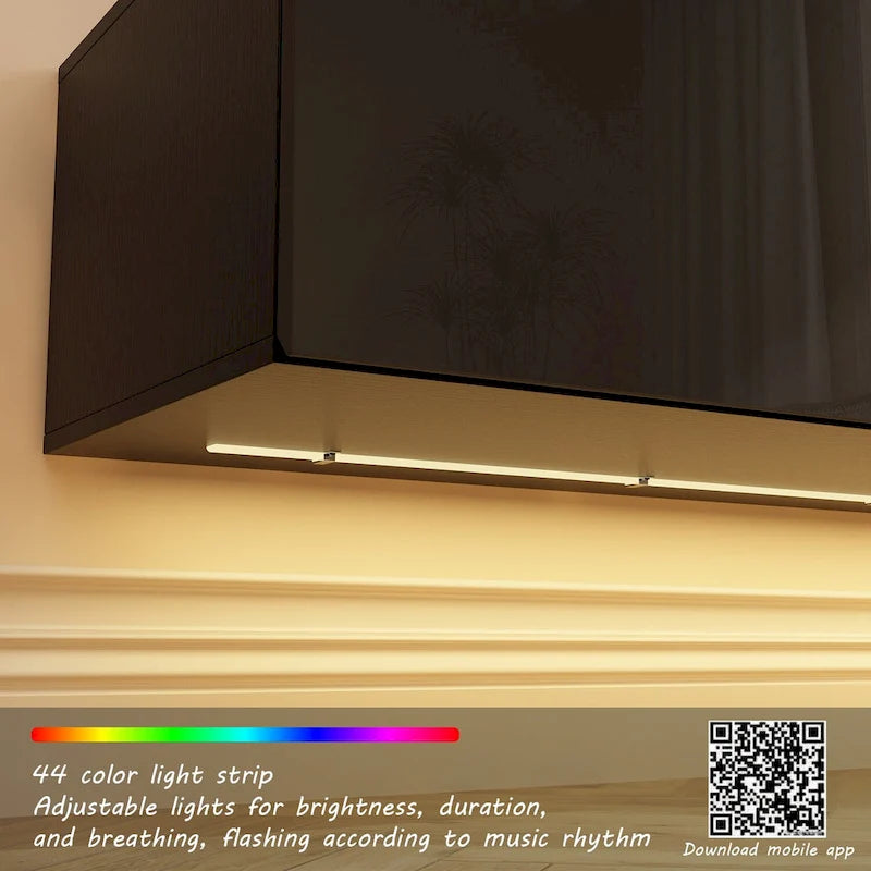 White / Black Wall-Mounted Floating TV Stand with LED Lights – 1-Person Install, Fits up to 75"