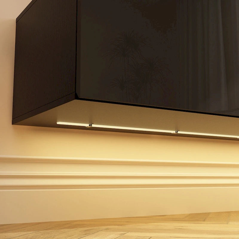 White / Black Wall-Mounted Floating TV Stand with LED Lights – 1-Person Install, Fits up to 75"