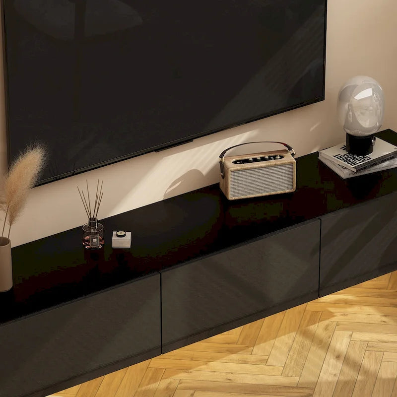 White / Black Wall-Mounted Floating TV Stand with LED Lights – 1-Person Install, Fits up to 75"