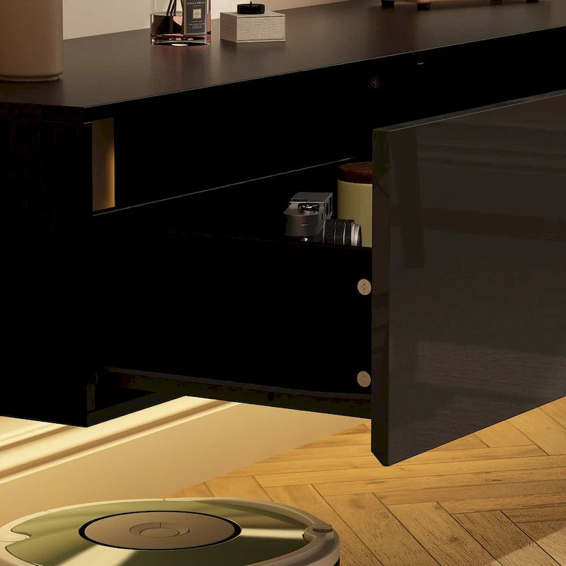 White / Black Wall-Mounted Floating TV Stand with LED Lights – 1-Person Install, Fits up to 75"
