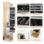 White Freestanding 360° Rotating Full-Length Mirror Jewelry Cabinet, 1-Person