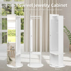 White Freestanding 360° Rotating Full-Length Mirror Jewelry Cabinet, 1-Person