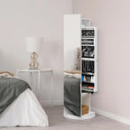 White Freestanding 360° Rotating Full-Length Mirror Jewelry Cabinet, 1-Person