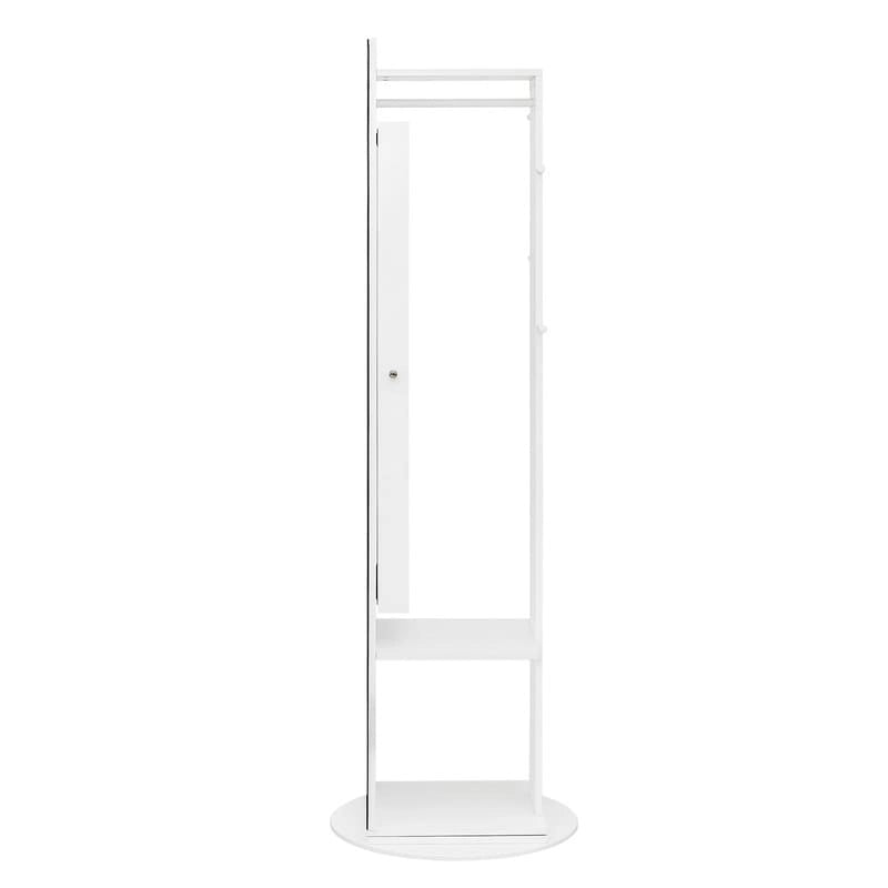 White Freestanding 360° Rotating Full-Length Mirror Jewelry Cabinet, 1-Person