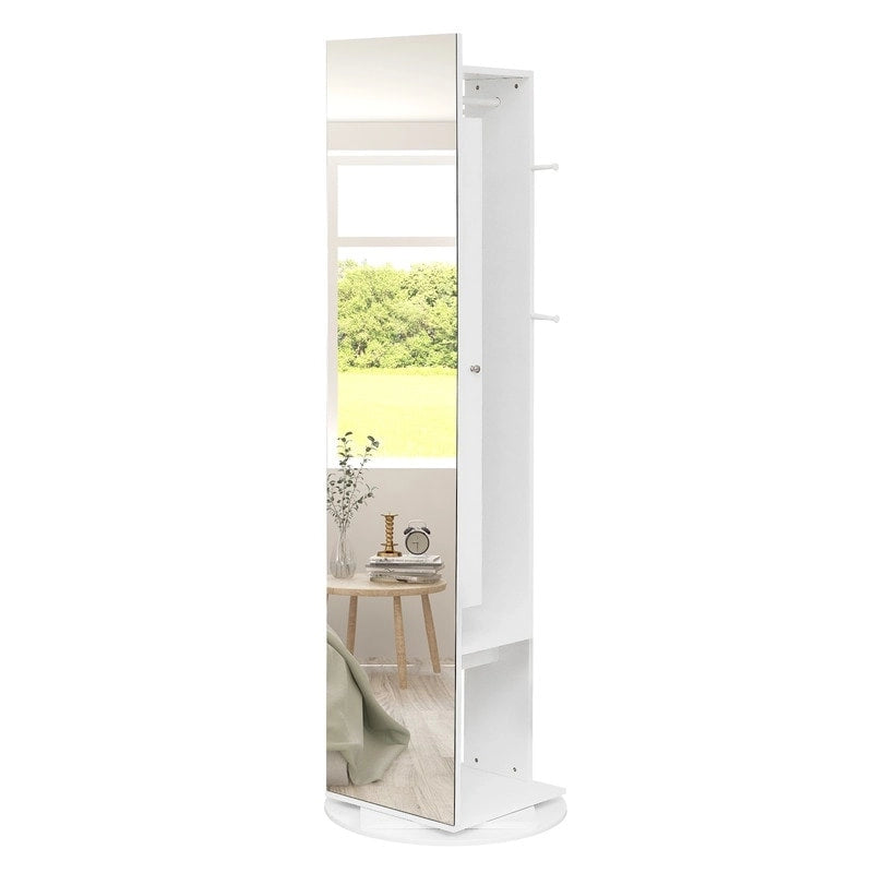 White Freestanding 360° Rotating Full-Length Mirror Jewelry Cabinet, 1-Person