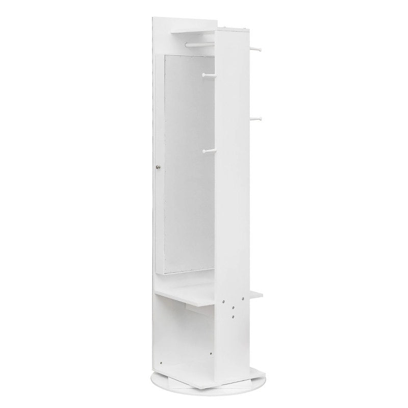 White Freestanding 360° Rotating Full-Length Mirror Jewelry Cabinet, 1-Person