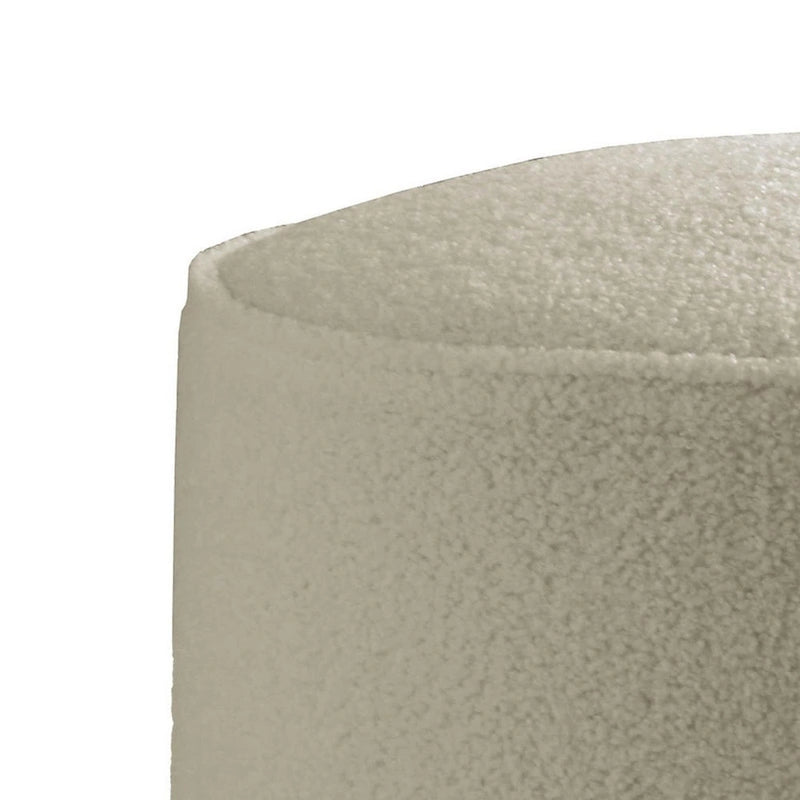 Beige Faux Sheepskin Round Ottoman, Matte Black Metal Legs, Single Seat, Medium