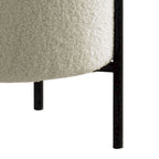 Beige Faux Sheepskin Round Ottoman, Matte Black Metal Legs, Single Seat, Medium