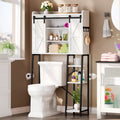 White/Oak Over-Toilet Storage Rack with Sliding Door, 1-Unit Bathroom Cabinet